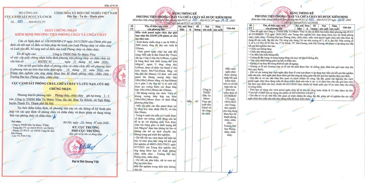 Chứng nhận chống ch&aacute;y EI150